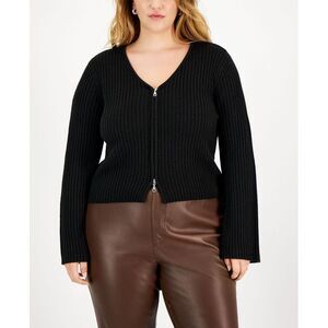 Trendy Plus Size V-Neck Zip-Up Sweater